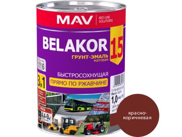 Грунт-эмаль BELAKOR 15 прямо по ржавчине 3 в 1 быстросохнущая красно-коричневая матовая  1,0л (1,0кг)