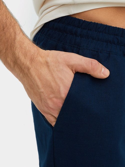 Брюки мужские в синем цвете из хлопка и льна, фото 4 из 5