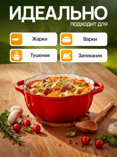 Кокот чугунный эмалированный Pumpkin 3 л, фото 5 из 15