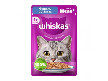 Пауч Whiskas для взрослых кошек, желе с форелью и лососем, 75 г Зообазар