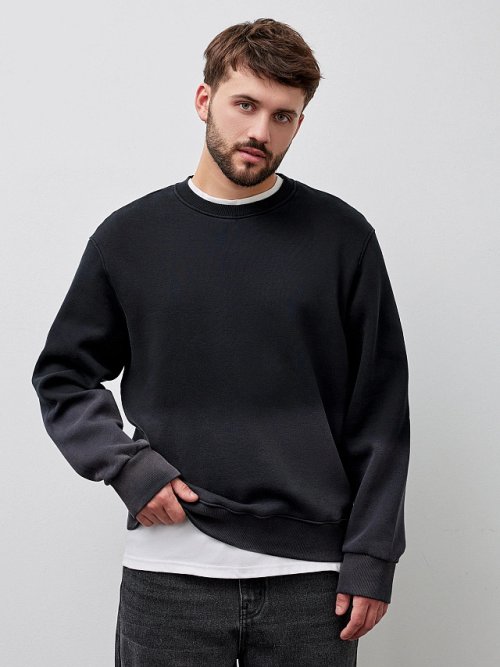 Джемпер мужской черный с градиентом с начесом, фото 6 из 8