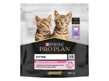 Корм Purina Pro Plan для котят с чувствительным пищеварением или с особым предпочтением в еде с индейкой, DELICATE DIGESTION, 400 г