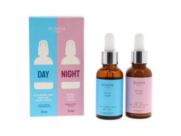 Акции Милы Чечерск Только в сети «Мила» - Подарочный набор BLOOM COSMETICS День/ночь восстановление и омоложение Сыворотка для лица с гиалуроновой кислотой, 30 мл