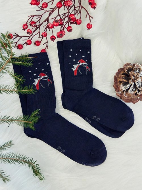 Носки унисекс темно-синие с новогодним рисунком, фото 2 из 5