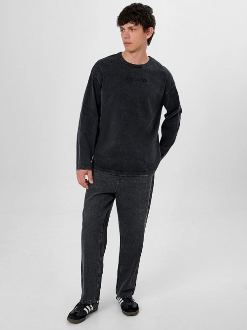 Лонгслив мужской черный с обработкой эйсид, фото 3 из 6