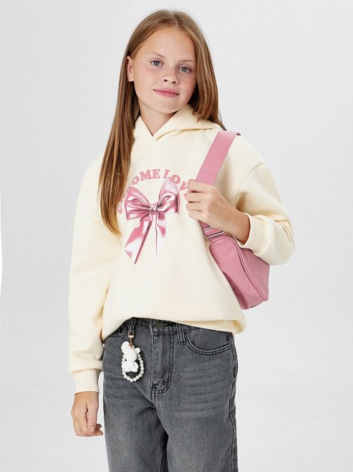 Худи для девочек бежевое с надписью "Chrome love", фото 8 из 8