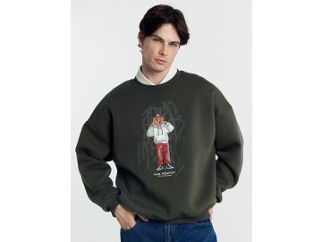 Свитшот мужской в цвете темный хаки с печатью