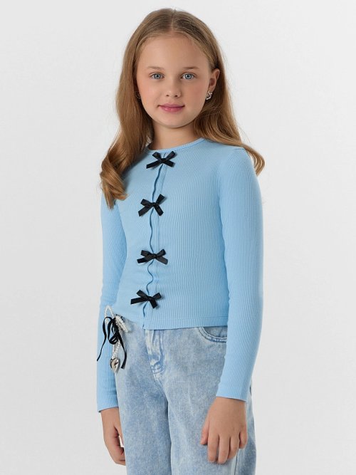 Джемпер для девочек голубой с декоративными бантиками, фото 5 из 5
