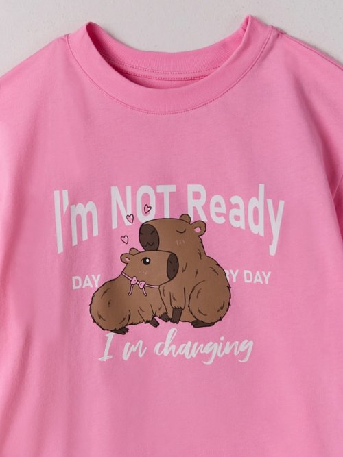 Комплект домашний для девочек розовый с принтом и надписью "i'm not ready", фото 6 из 10