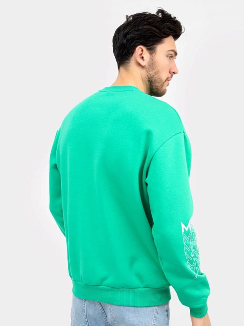 Теплый прямой джемпер бирюзового цвета с текстовым принтом, фото 3 из 4