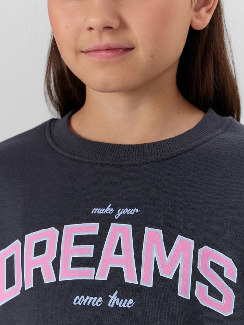 Джемпер для девочек серый с надписью "Make your dreams...", фото 4 из 32