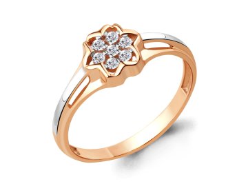 Кольцо помолвочное Aquamarine, красное золото 585 проба, вставка фианит