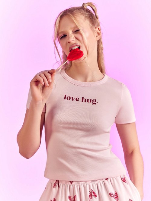 Пижама женская розовая с принтом "love hug.", фото 2 из 20
