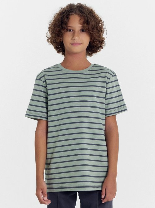 Футболка для мальчиков в серо-зеленую полоску, фото 2 из 5