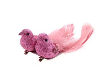 Украшение новогоднее Птицы розовые 18 см, 2 шт, арт. 7012307038