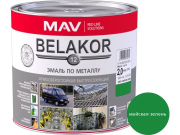 Эмаль BELAKOR 12 по металлу атмосферостойкая быстросохнущая майская зелень полуглянцевая 2,4л (2кг)