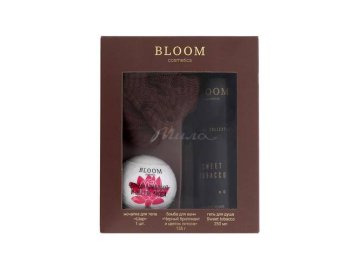 Набор подарочный BLOOM COSMETICS Sweet Tobacco (Гель для душа, 250 мл + Бомбочка для ванны, 135 г + Мочалка)