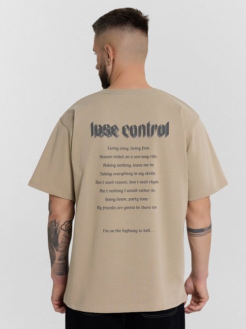 Футболка мужская бежевая с принтом "lose control", фото 2 из 14