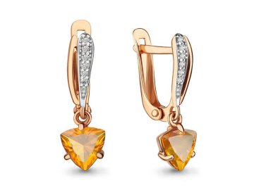 Серьги длинные Aquamarine, красное золото 585 проба, вставка фианит