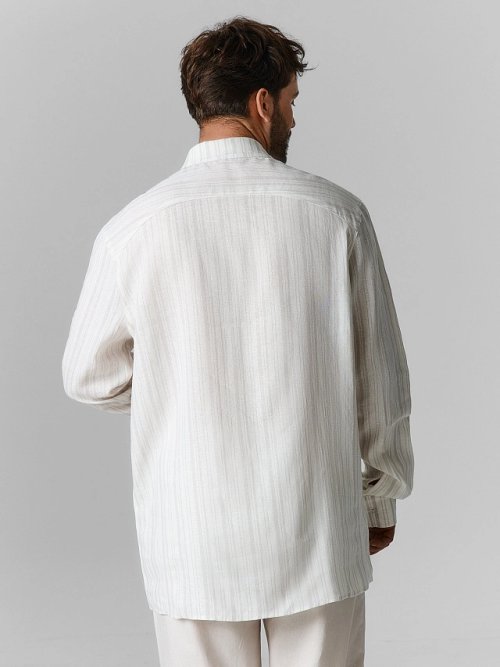 Рубашка мужская молочная в полоску льняная, фото 4 из 10