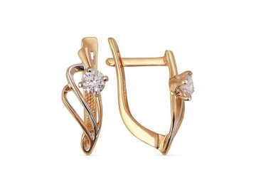 Серьги с английским замком Кристалл, красное золото 585 проба, вставка бриллиант