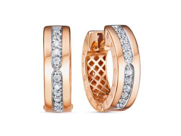 Серьги с английским замком Berger, красное золото 585 проба, вставка фианит