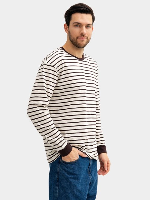 Лонгслив мужской в молочно-шоколадную полоску, фото 4 из 5