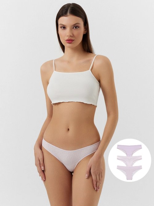 Трусы бразилиана женские лиловые в наборе, 3 шт, фото 1 из 20