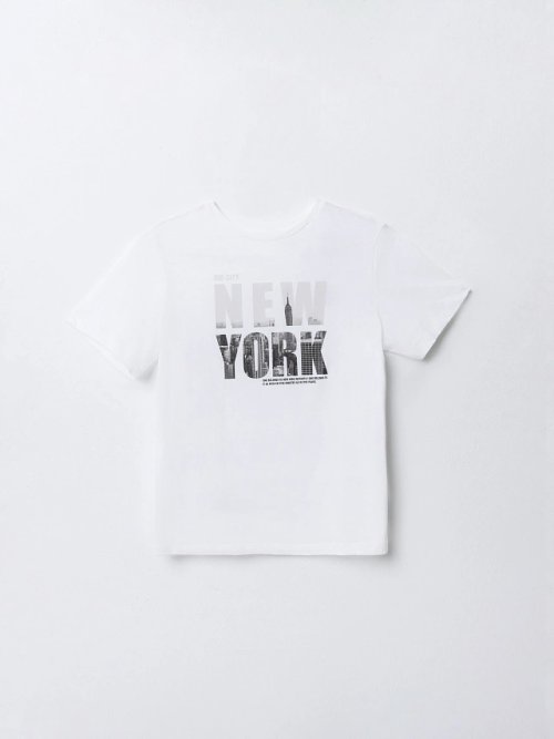 Футболка для мальчиков белая с надписью "New York" из хлопка, фото 4 из 6