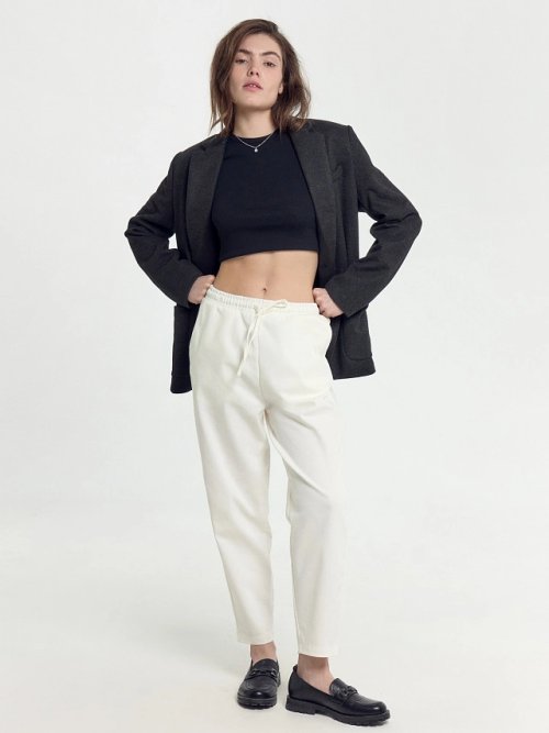 Брюки багги женские белые с высокой посадкой, фото 4 из 7