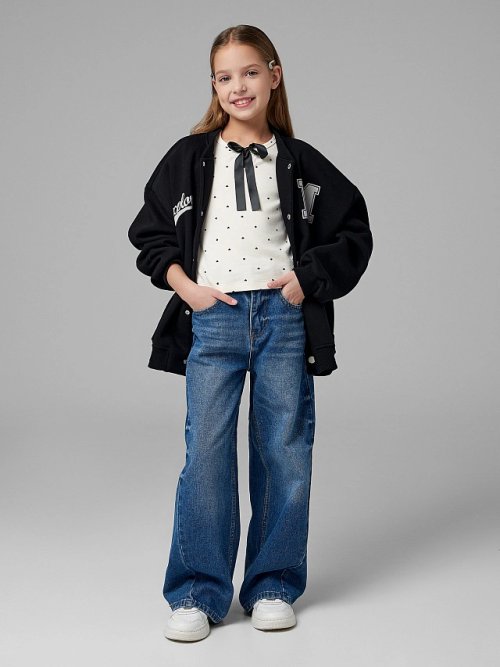 Джинсы для девочек синие wide leg, фото 1 из 18