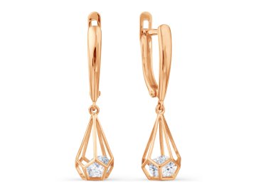 Серьги длинные Karatov, красное золото 585 проба, вставка фианит