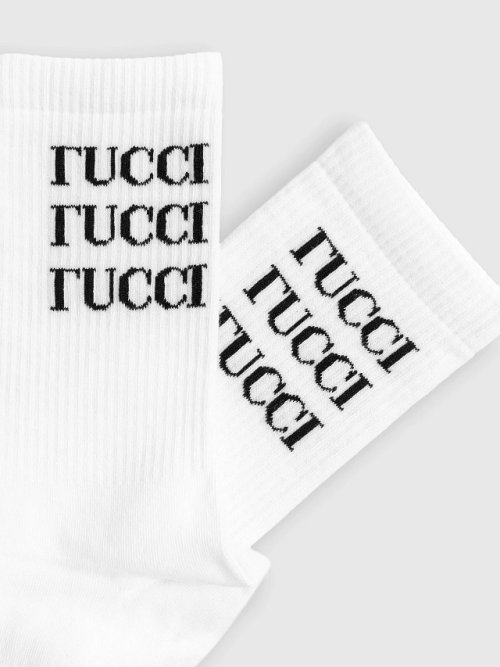 Носки мужские белые с рисунком в виде надписи "ГUCCI", фото 4 из 16