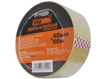 Прозрачный скотч YOURTOOLS 48 мм, 66 м, 40 мкм