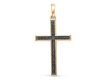 Подвеска крест декоративный LUCKY DIAMOND, красное золото 585 проба, вставка бриллиант