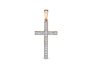 Подвеска крест декоративный RoseGrace, красное золото 585 проба, вставка бриллиант