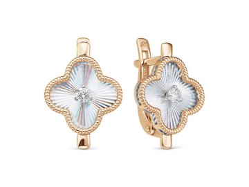 Серьги с английским замком Prestige, красное золото 585 проба, вставка бриллиант