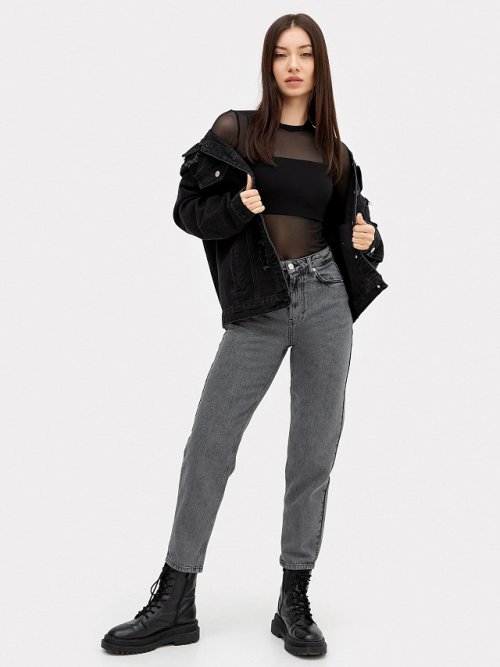 Джинсы mom fit женские серые с высокой посадкой, фото 2 из 5