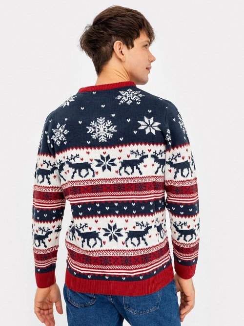 Джемпер мужской новогодний в сине-красном цвете, фото 4 из 5