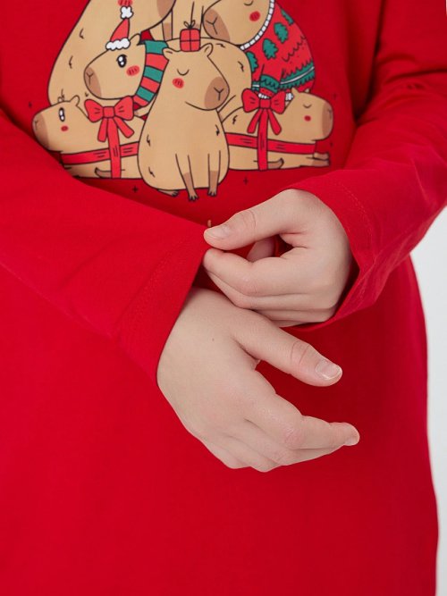 Сорочка ночная для девочек красная с надписью "New Year's gifts", фото 6 из 24