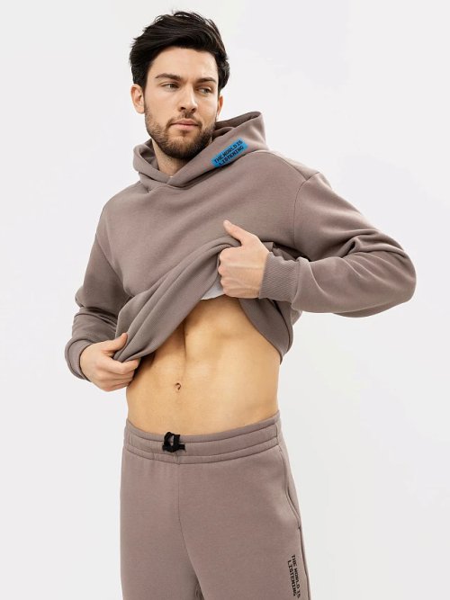 Худи мужское теплое в коричневом цвете, фото 1 из 5