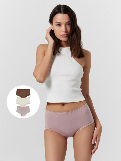 Трусы женские слипы набор (3 шт.) в бежевом цвете, фото 1 из 24