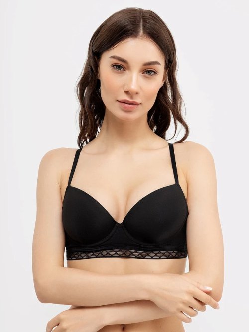Бюстгальтер push-up черного цвета с кружевным поясом, фото 1 из 15