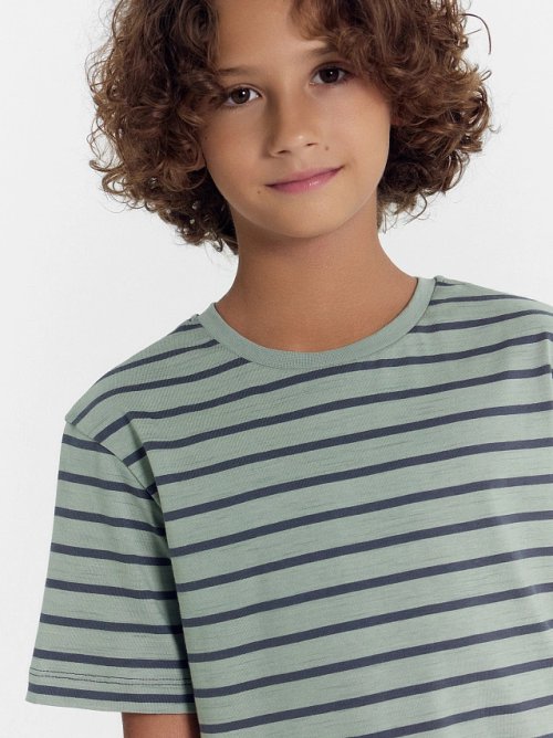 Футболка для мальчиков в серо-зеленую полоску, фото 5 из 5