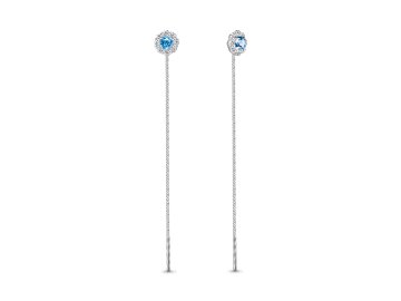 Серьги цепочки Aquamarine, серебро 925 проба, вставка стекло