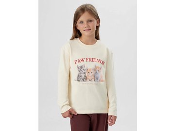 Лонгслив для девочек кремовый с принтом и надписью "Paw friends" в Ивацевичах Марк Формель