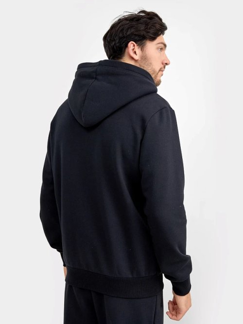 Теплая толстовка на молнии с меховым капюшоном в черном цвете, фото 4 из 5