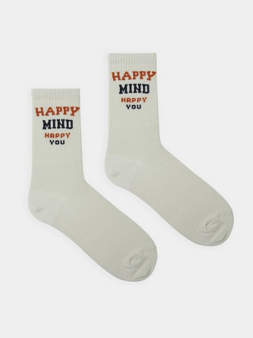 Носки женские серые с рисунком в виде надписи "Happy mind, happy you", фото 3 из 12