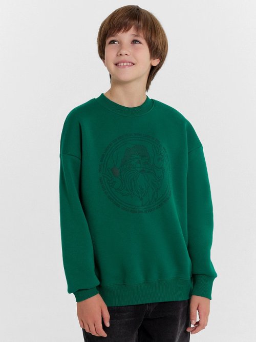 Свитшот для мальчиков зеленый новогодний с Сантой, фото 2 из 5