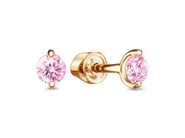 Серьги пусеты Berger, красное золото 585 проба, вставка фианит